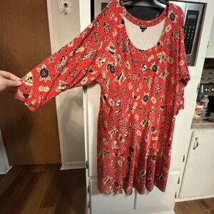 Torrid Size 6 Red Long Sleeve Dress with Skull Pattern